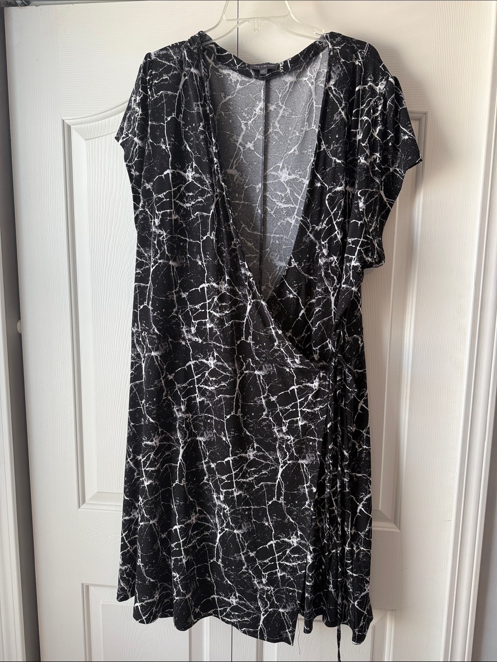 The Limited Black and White Marble Faux-Wrap Mini Dress